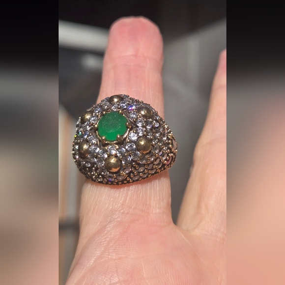 Emerald Topaz & ruby Sterling & Gold Large Ottoman ring Sz7.75 - Picture 11 of 14